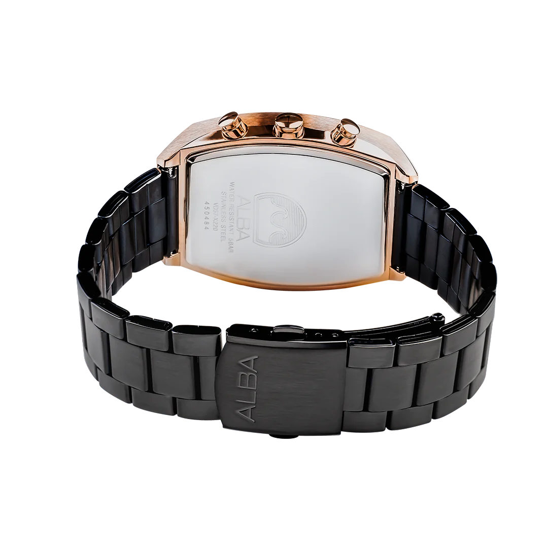 ALBA Black & Gold Rectangular Dial Chronograph Men's Watch AM3992X1