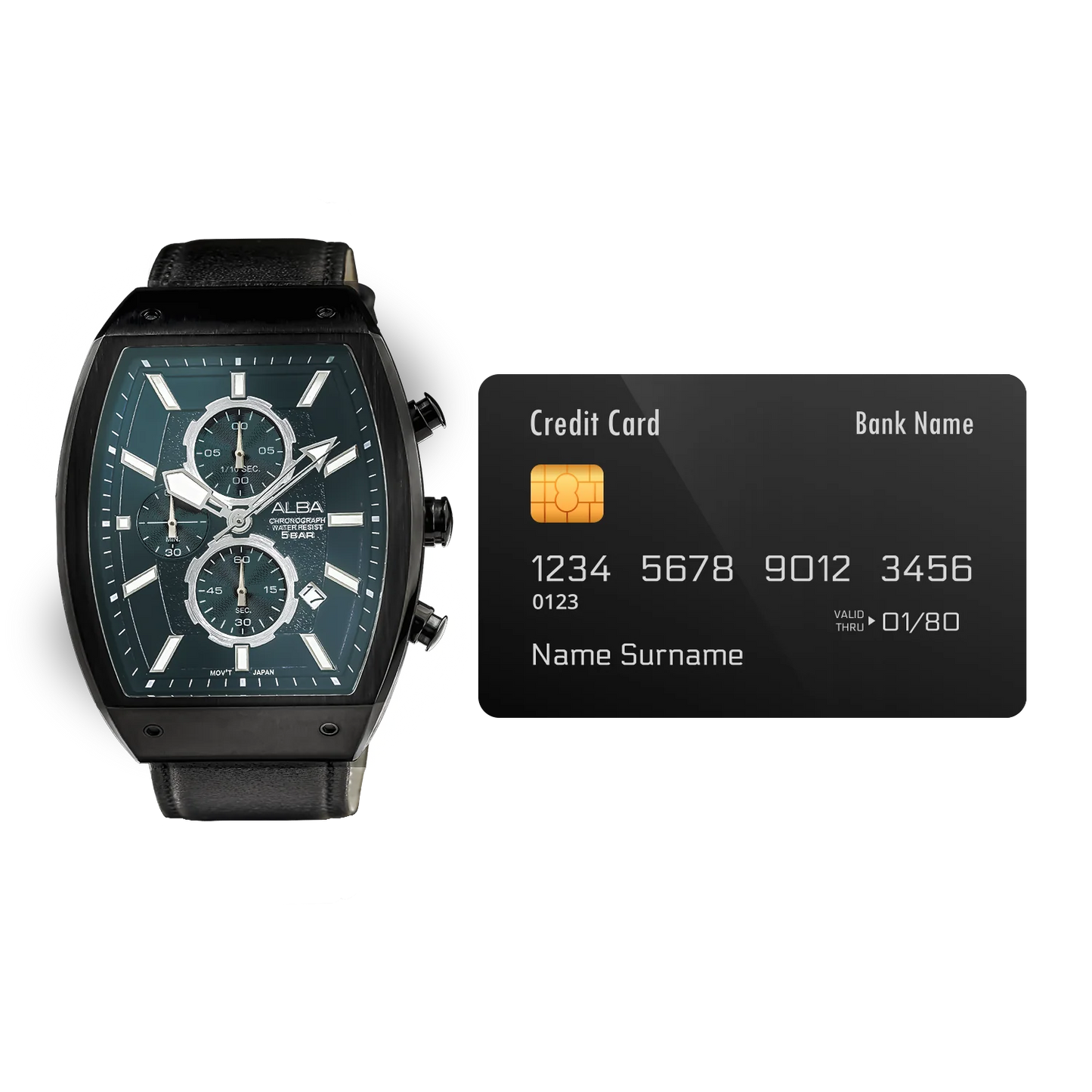 ALBA Black Rectangular Dial Chronograph Men's Watch AM3999X1