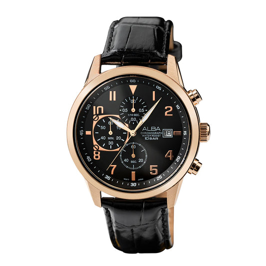 ALBA Classic Black & Gold Dial Chronograph Men Watch AM3A14X1