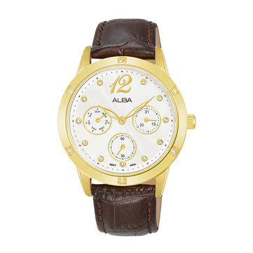ALBA White Ripple Dial with Brown Leather Strap Ladies Watch AP6718X1