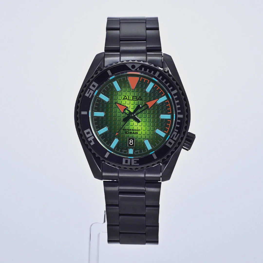 ALBA Green Gradation Textured Dial Tokyo Neon Men's Watch - AS9N93X1