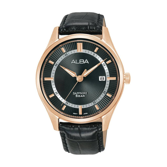 ALBA Asterix Black Dial with Black Leather Strap Men's Watch AS9R22X1