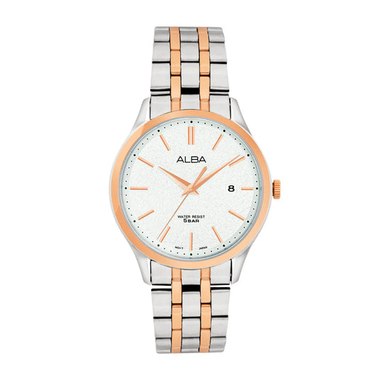 ALBA White Marble Dial with Rose Gold+Silver Metal Strap Men's Watch AS9R28X1