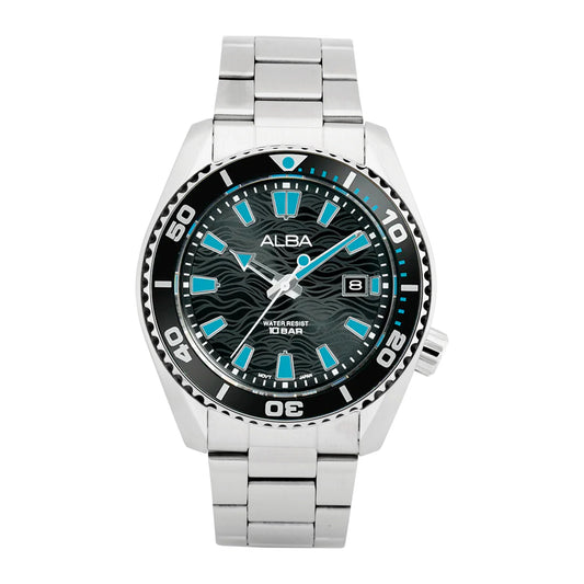 ALBA Black Surf Dial with Black+Blue Rotating Bezel Men's Watch - AS9R71X1