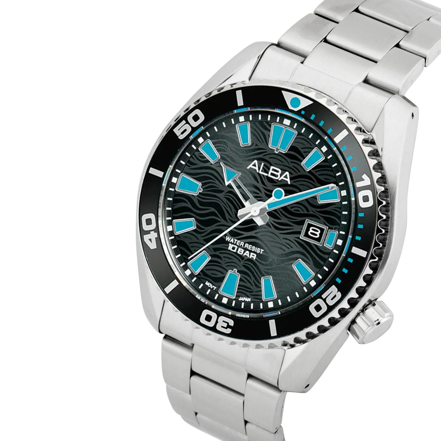 ALBA Black Surf Dial with Black+Blue Rotating Bezel Men's Watch - AS9R71X1