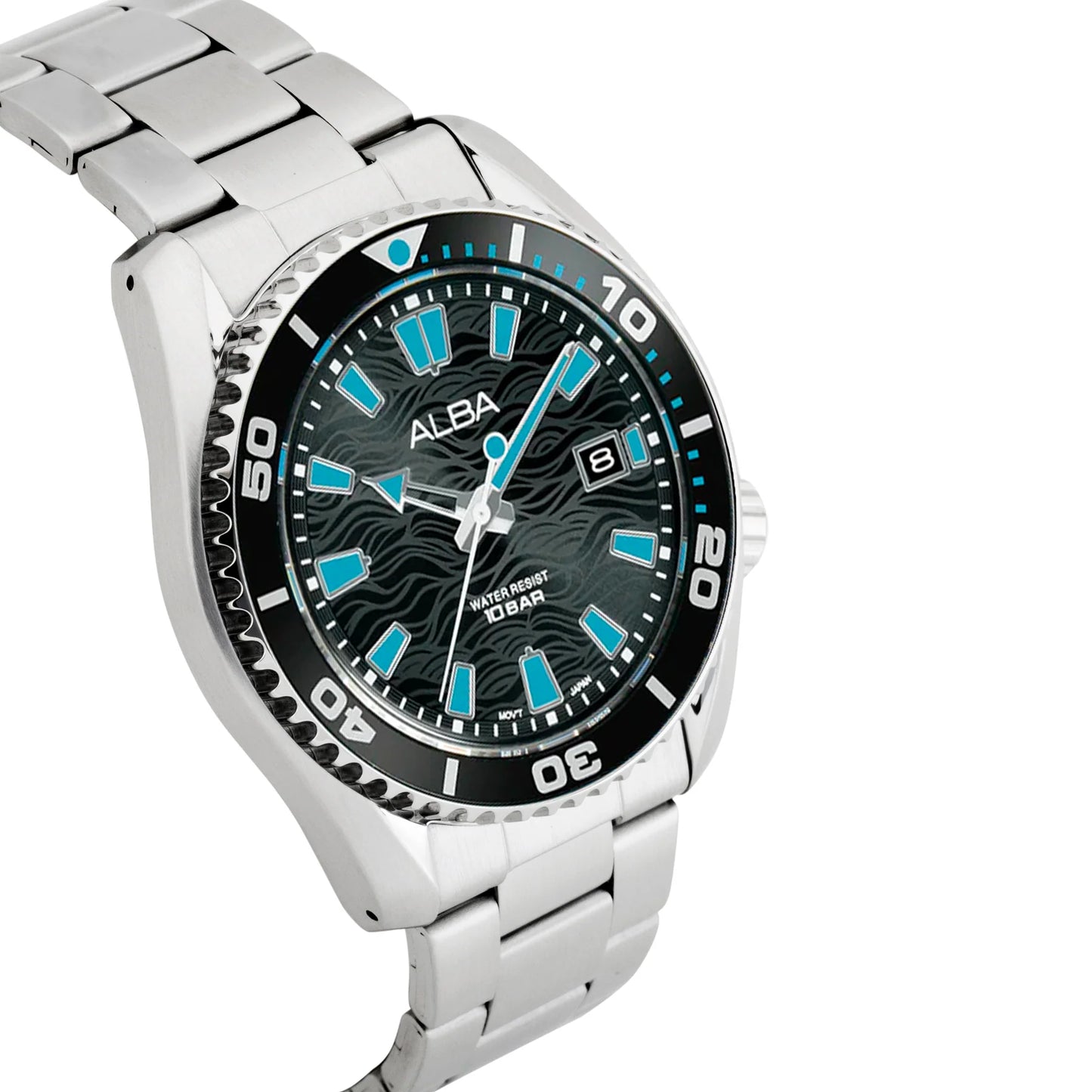 ALBA Black Surf Dial with Black+Blue Rotating Bezel Men's Watch - AS9R71X1