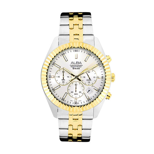 ALBA White+Gold Dial Chronograph Men Watch AT3H14X1