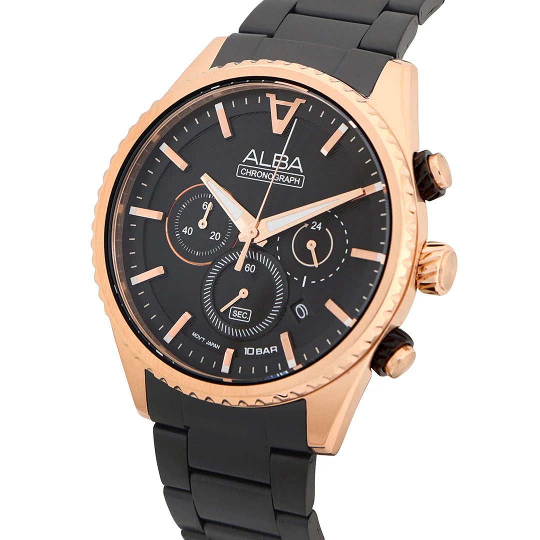 ALBA Black-Gold Dial Chronograph Men's Watch - AT3H80X1