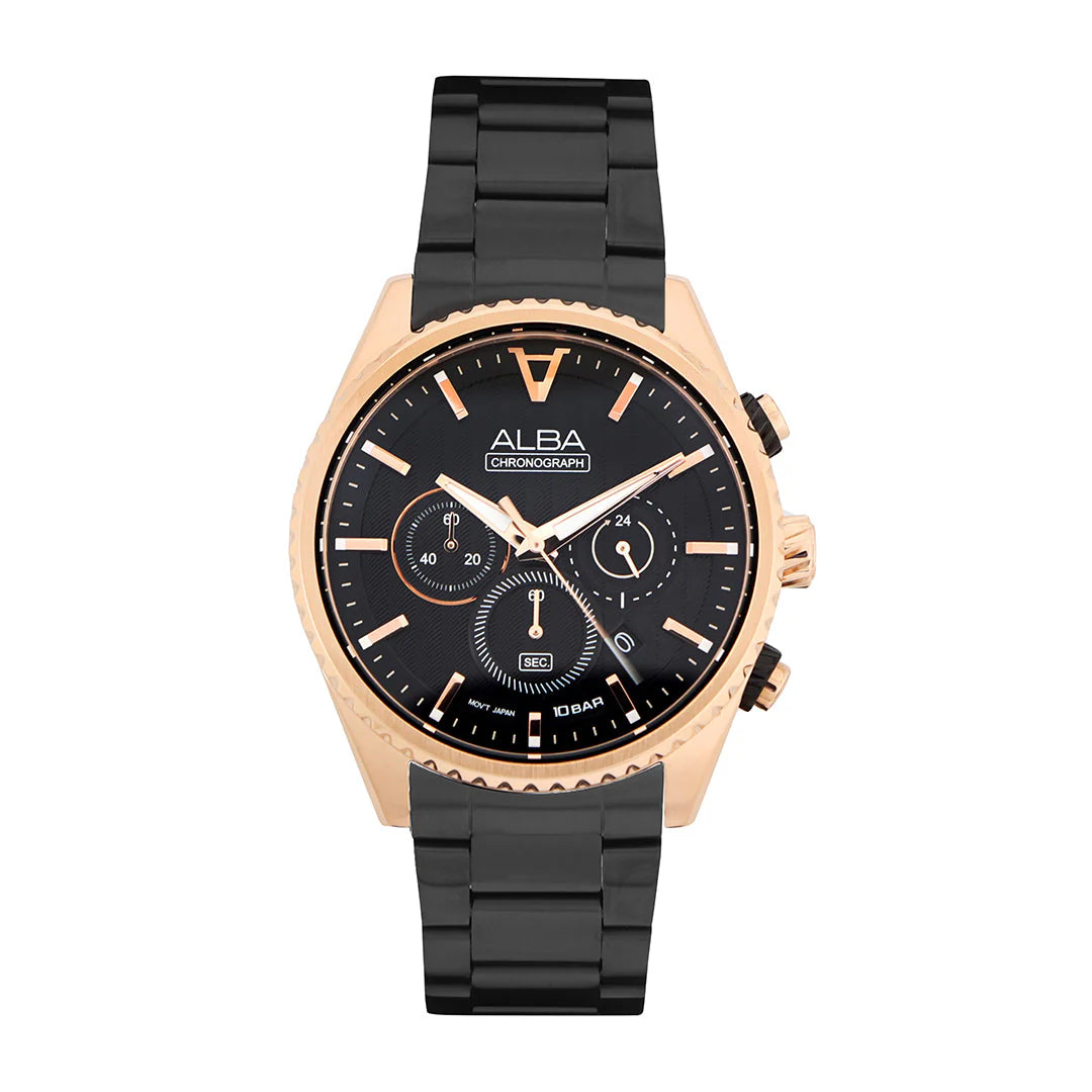ALBA Black-Gold Dial Chronograph Men's Watch - AT3H80X1
