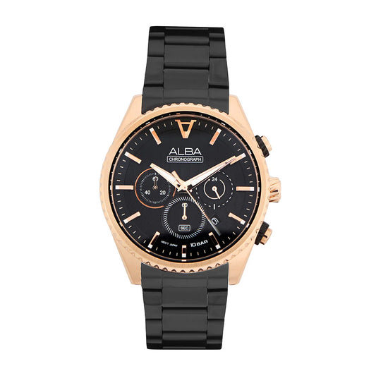 ALBA Black-Gold Dial Chronograph Men's Watch - AT3H80X1