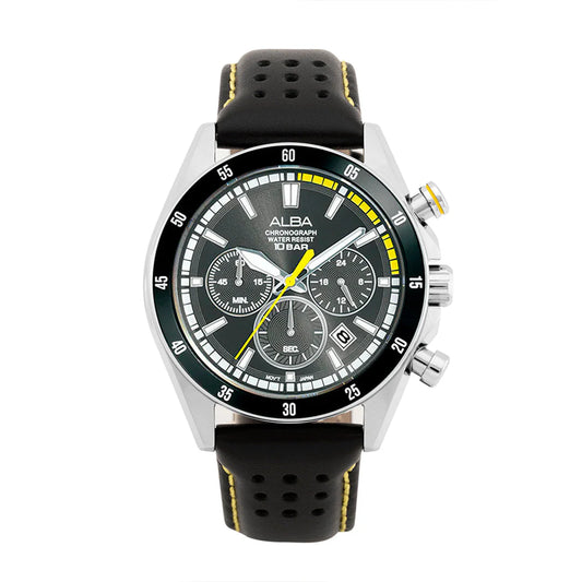 ALBA Midnight Black Dial with Leather Strap Chronograph Men Watch AT3J33X1