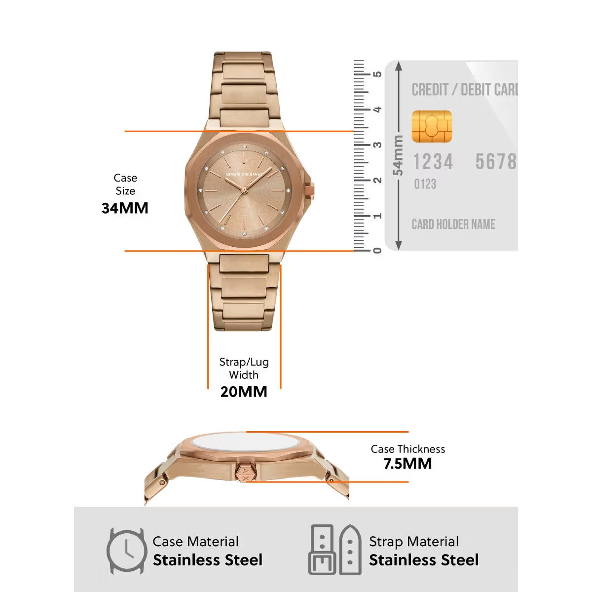 Armani Exchange Quartz Beige Gold Dial Analog Stainless Steel Women Watch AX4616