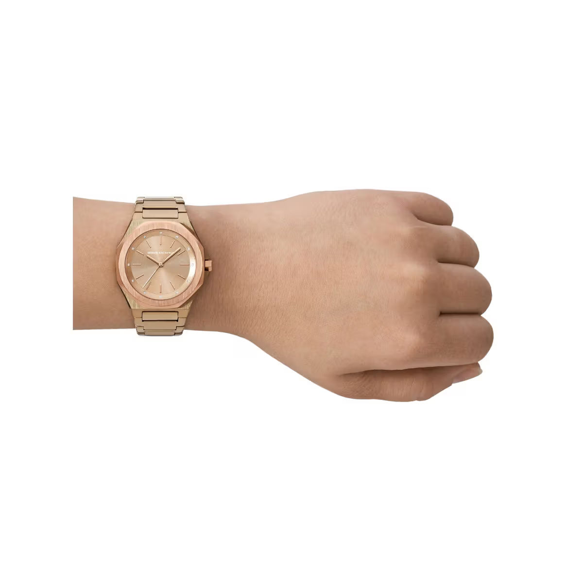 Armani Exchange Quartz Beige Gold Dial Analog Stainless Steel Women Watch AX4616