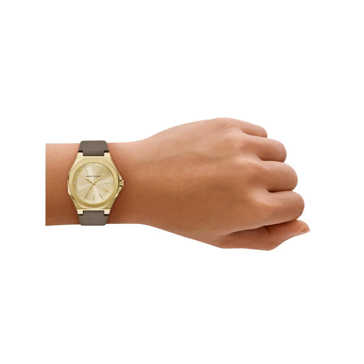 Armani Exchange Quartz Gold Dial Analog Leather Strap Women Watch AX4617