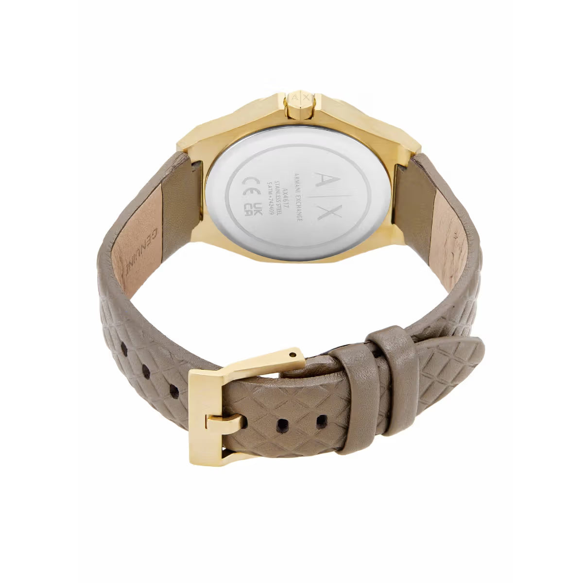 Armani Exchange Quartz Gold Dial Analog Leather Strap Women Watch AX4617