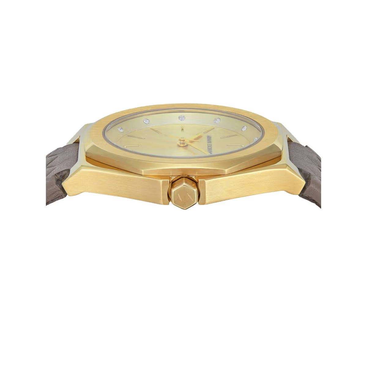 Armani Exchange Quartz Gold Dial Analog Leather Strap Women Watch AX4617