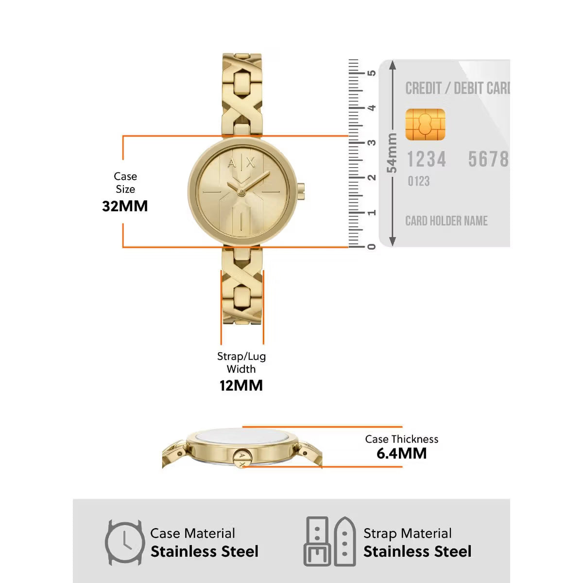 Armani Exchange Quartz Gold Round Dial Analog Watch For Women AX5831