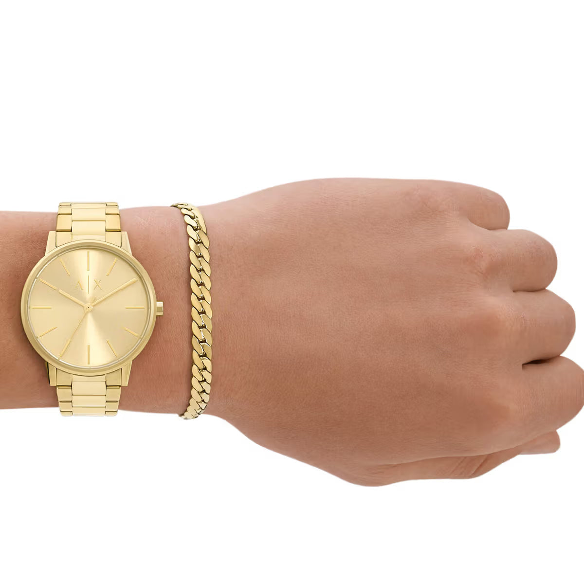 Armani Exchange Quartz Gold Dial Men's Watch With Bracelet Set AX7144SET