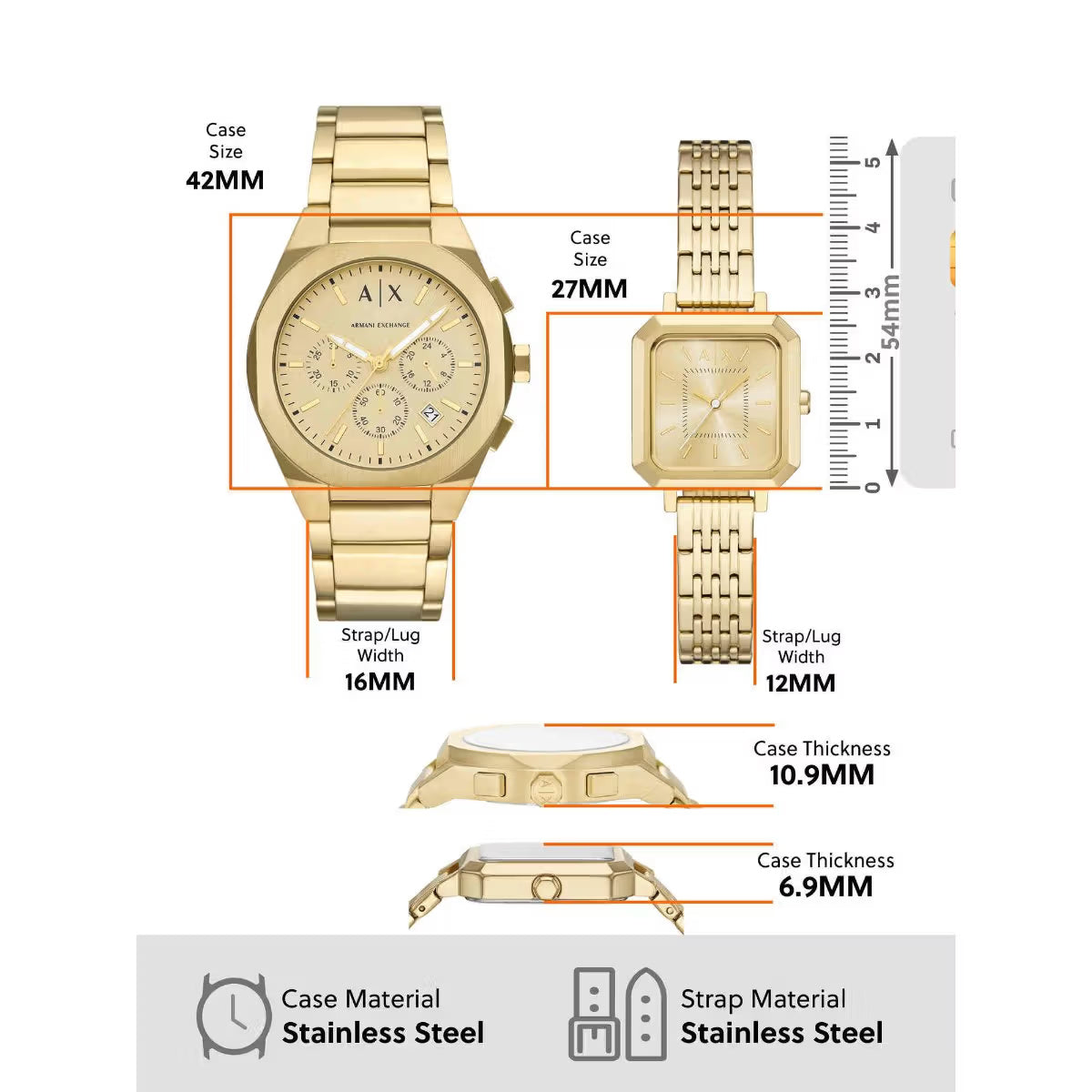 Armani Quartz Gold Dial Chronograph Analog Couple Watch AX7170SET