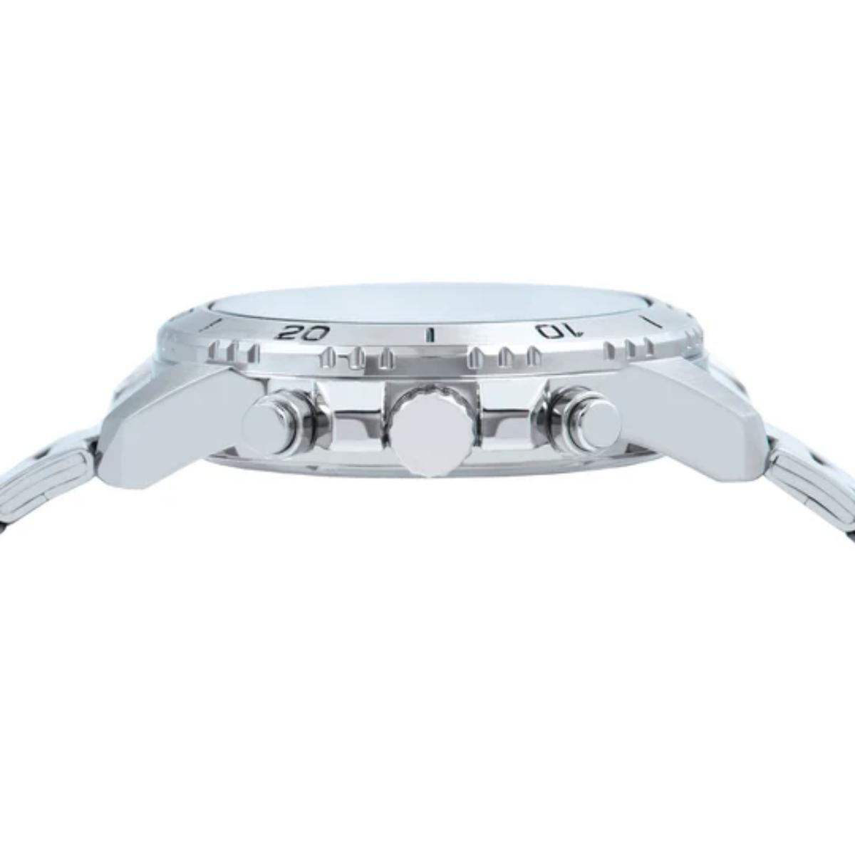 Close-up of a silver watch on a white background