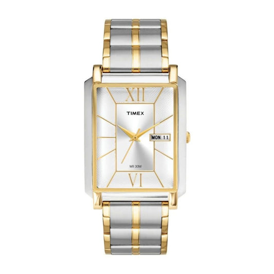 Timex Classics Men's Silver Rectangle Dial Day Date Function Watch -TW000W908