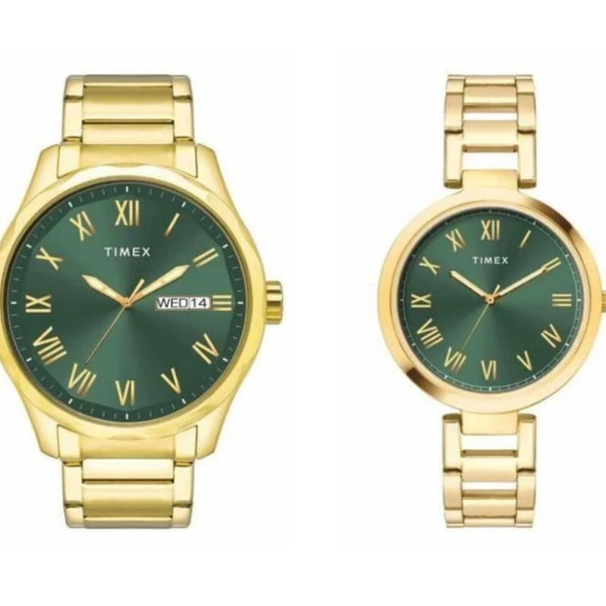 Timex Green Dial With Roman Number Couple Watch TW00PR339