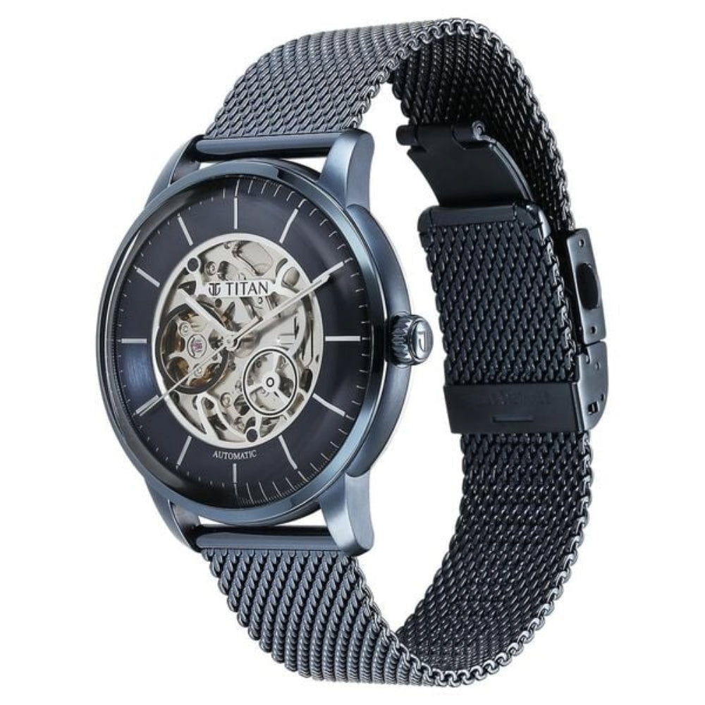 Titan Skeletal Automatic Blue Dial Watch for Men NS90110QM01