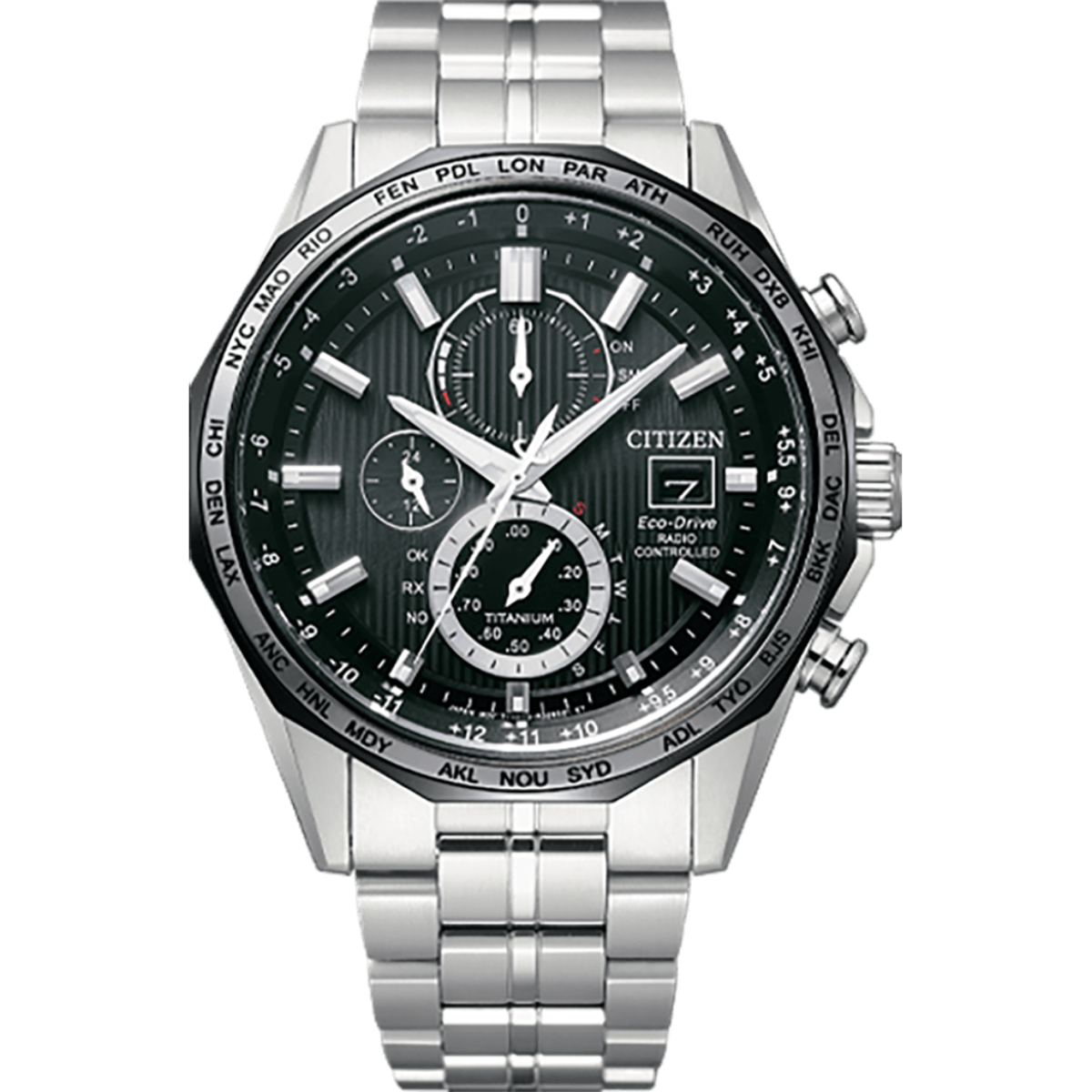Citizen Eco-Drive Black Dial Titanium Bracelet Men's Watch - AT8218-81E