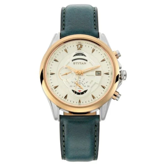 Titan Maritime White Dial Chronograph Leather Strap Watch for Men NS1830KL01