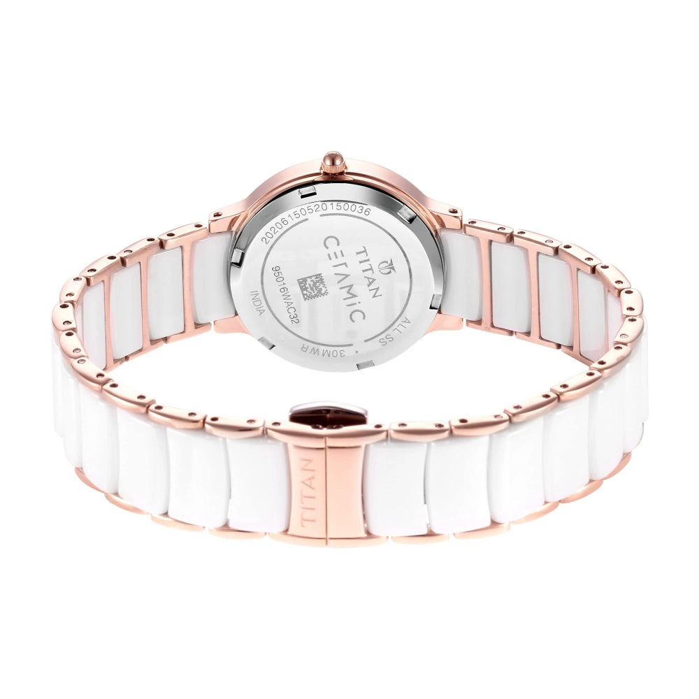 Titan Quartz Analog with Date Mother of Pearl Dial Women Watch NR95016WD02