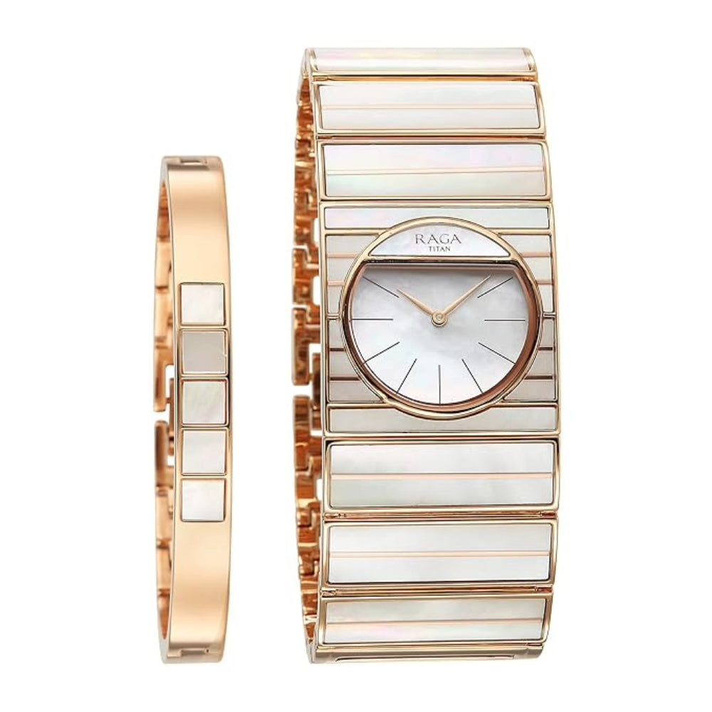 Titan Raga Power Pearls Quartz Analog Mother Of Pearl Dial Watch for Women 95234WM01