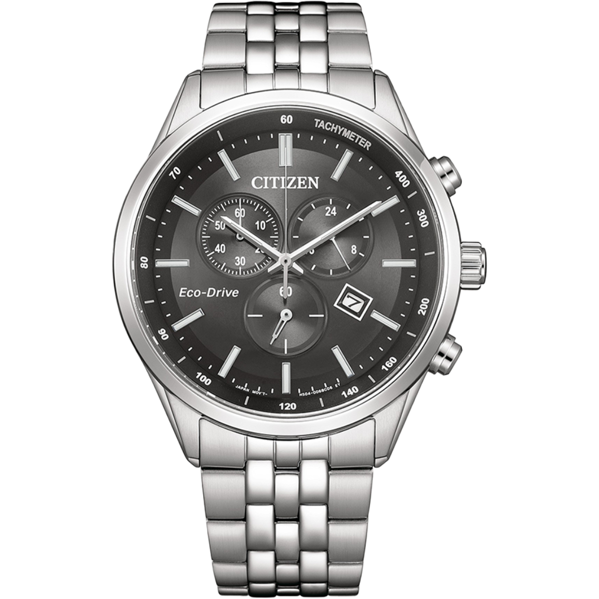 Citizen Eco-Drive Black Dial Stainless Steel Bracelet Men's Watch - AT2570-56E