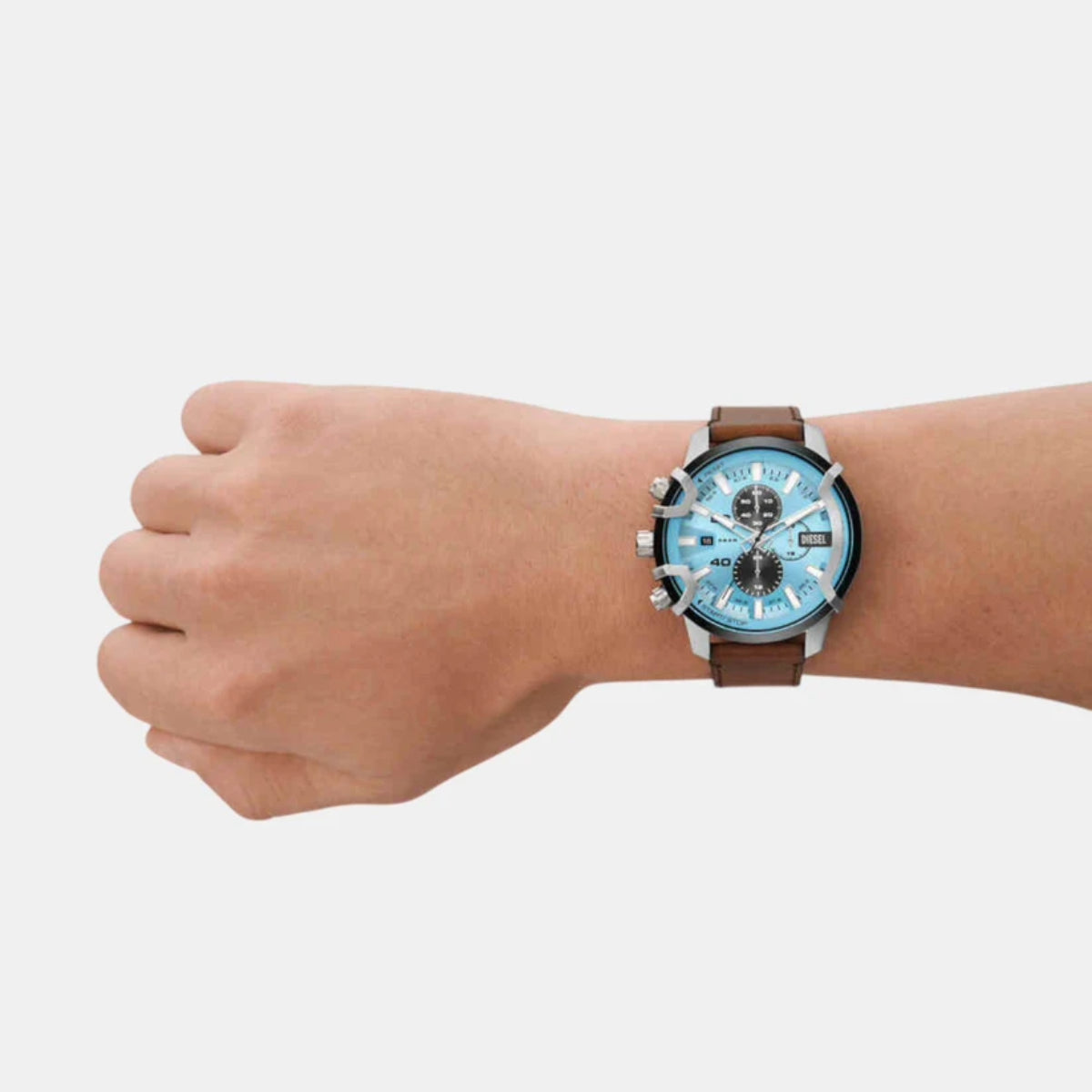 Diesel Griffed Quartz Blue Dial Chronograph Leather Strap Men Watch DZ4656