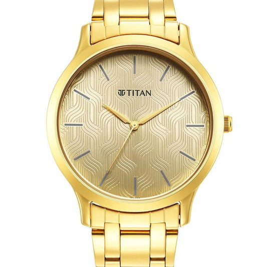 Titan Karishma Quartz Analog Champagne Round Dial Watch For Men NS1825YM03