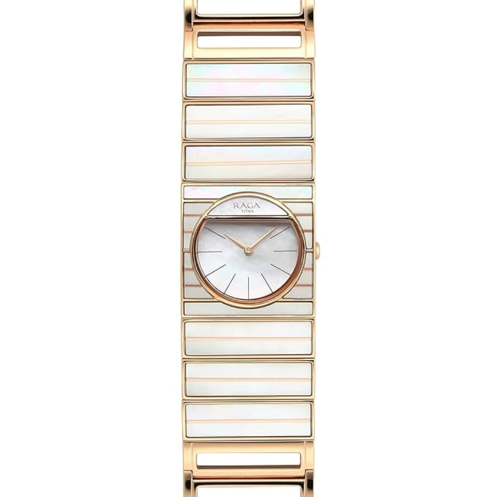 Titan Raga Power Pearls Quartz Analog Mother Of Pearl Dial Watch for Women 95234WM01