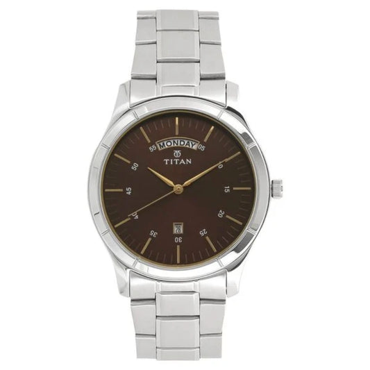 Titan Workwear Brown Dial Analog with Day and Date Watch for Men NS1767SM03