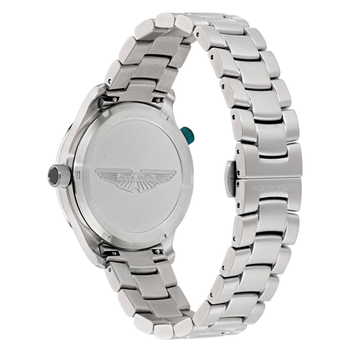 Silver watch with a detailed band on a white background