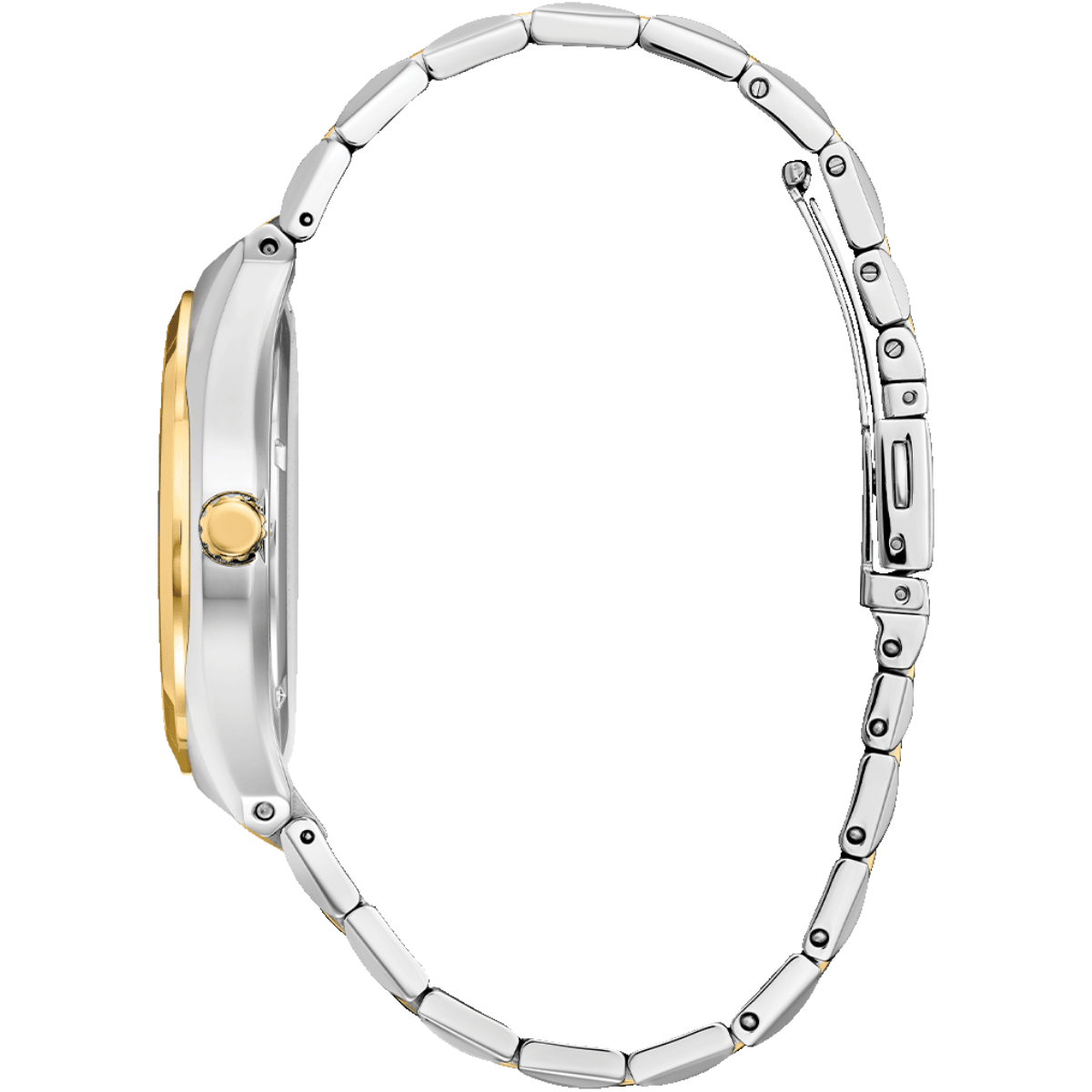 Two-tone watch with silver and gold band on a white background