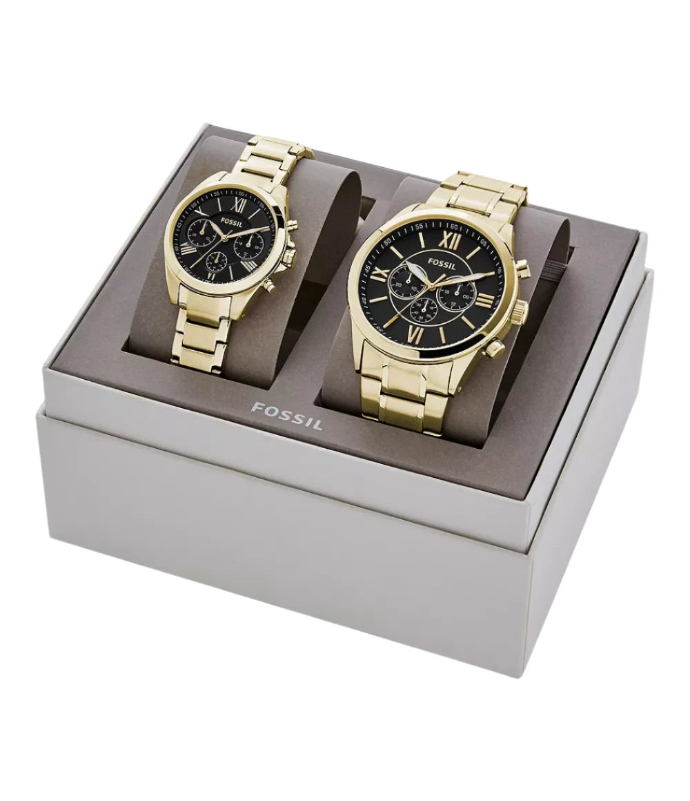 BQ2400SET Fossil His and Her Chrono Gold Tone St Steel Watch Set Sai Creations Watches