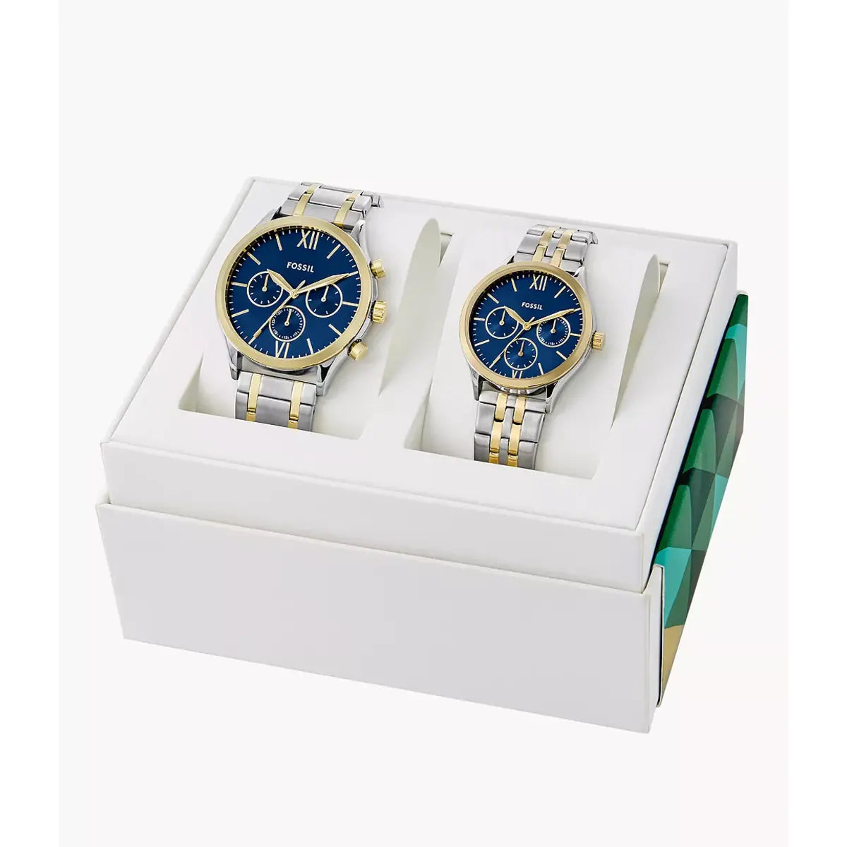 Fossil Fenmore Multifunction Blue Dial Analog Stainless Steel Couple Watch BQ2900SET