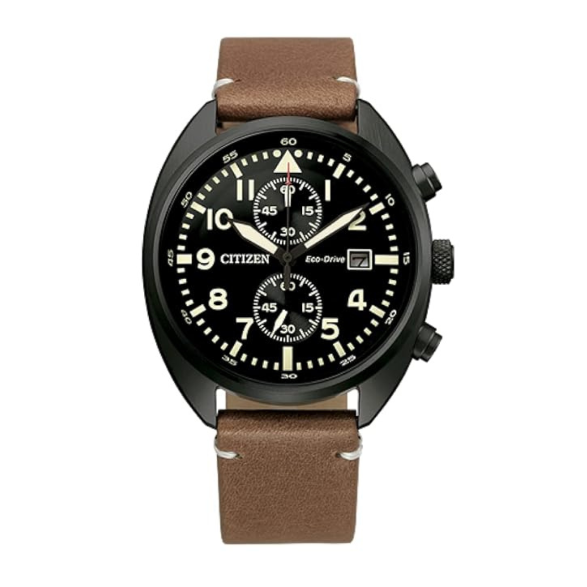 Citizen Eco drive Black Dial Chronograph With Leather Strap Men Watch - CA7045-14E