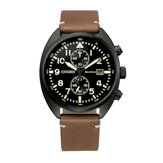 Citizen Eco drive Black Dial Chronograph With Leather Strap Men Watch - CA7045-14E