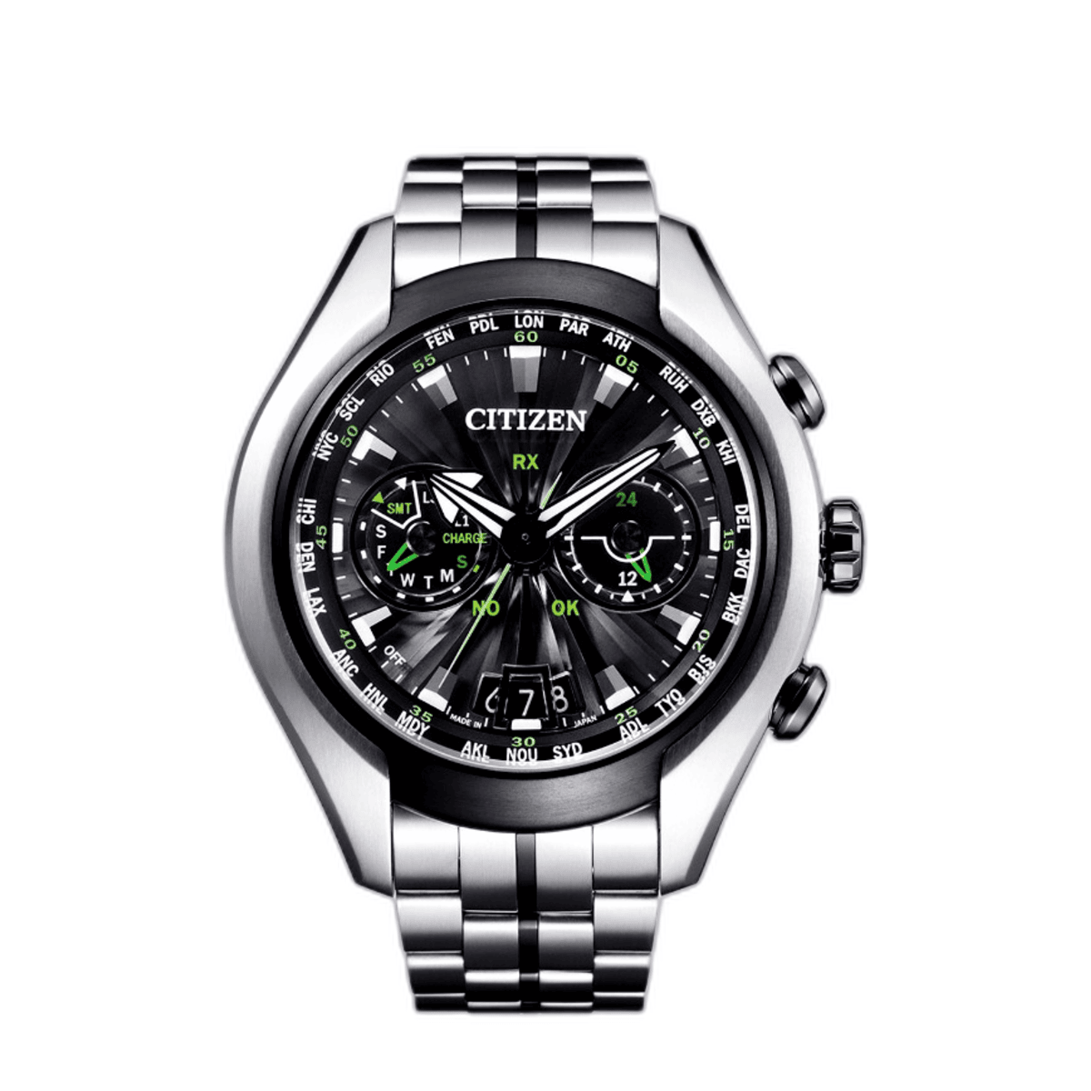 Citizen watch with silver metal strap on a white background
