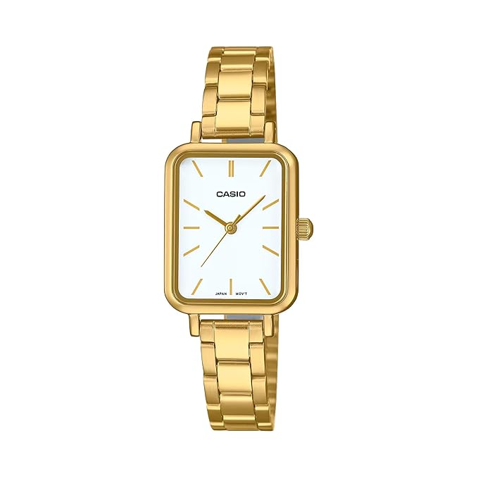 Gold Casio watch on a white background