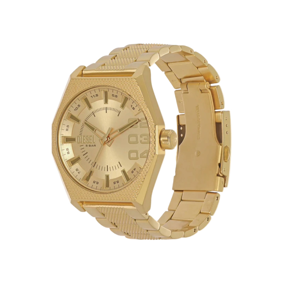 Diesel Scraper Quartz Gold Dial Analog Stainless Steel Men Watch DZ2173