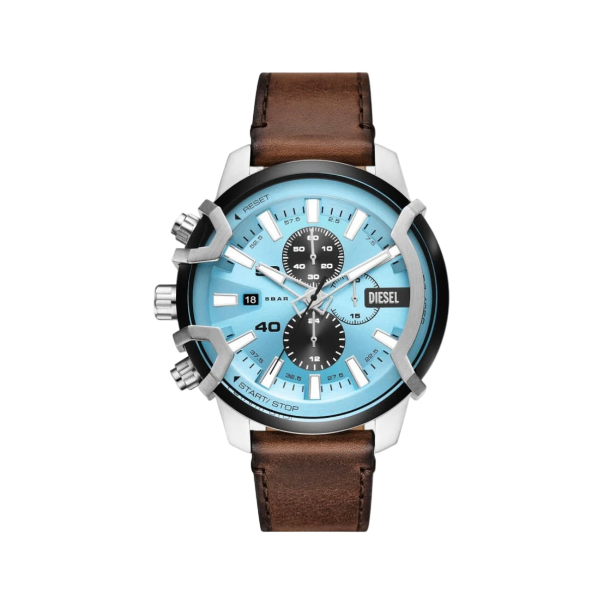 Diesel Griffed Quartz Blue Dial Chronograph Leather Strap Men Watch DZ4656