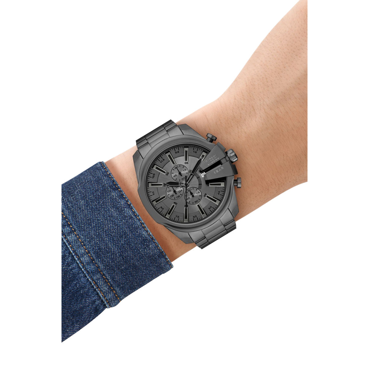 Diesel Mega Chief Slim Gray Dial Chronograph Stainless Steel Men Watch DZ4676