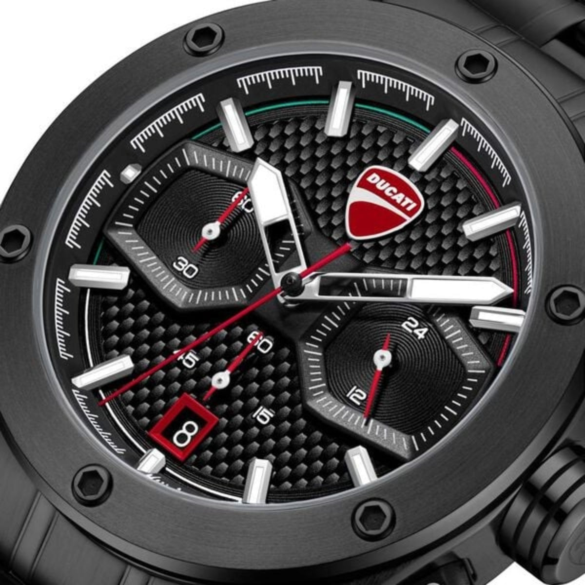 Ducati watch with black face and red accents