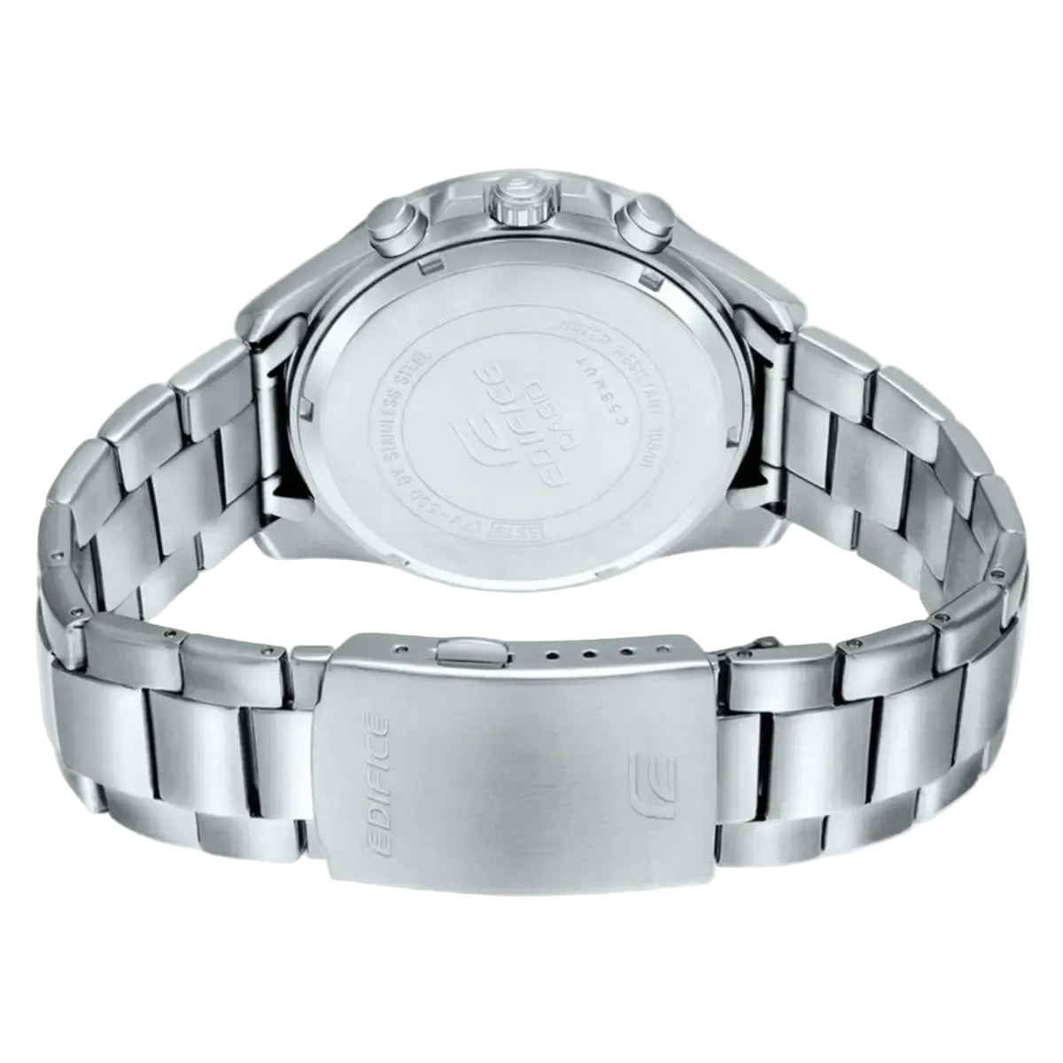 Silver watch with metal band on a white background
