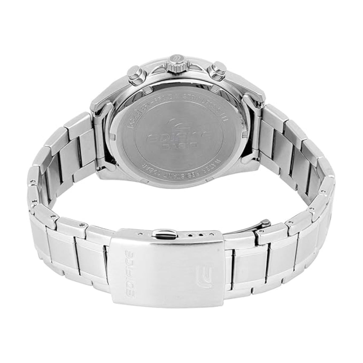 Silver watch with a visible brand logo on a white background